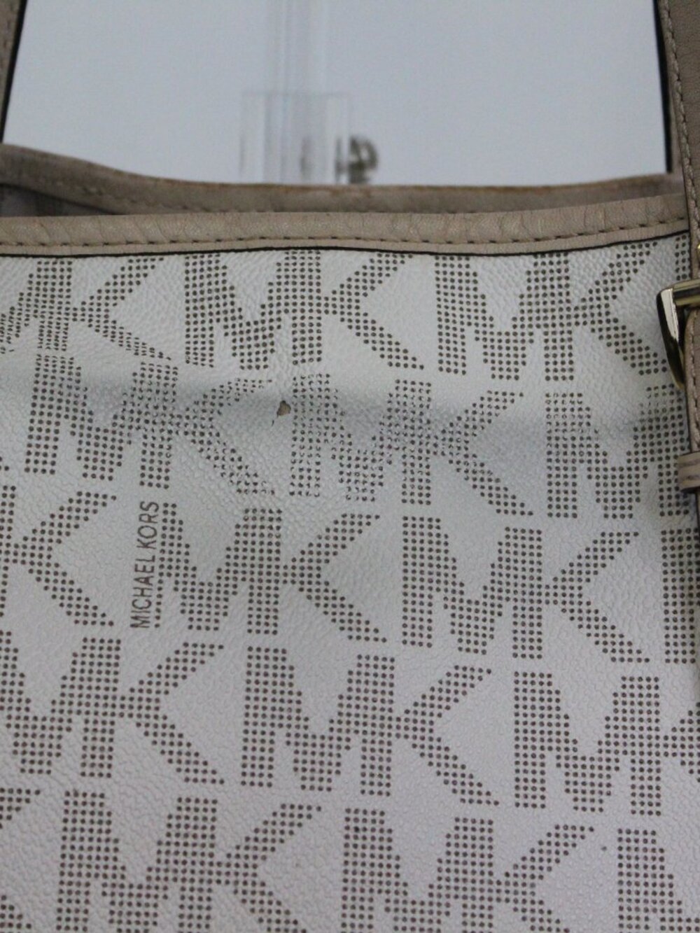 Michael Kors Large Logo Tote Cream Tan MK Shoulder Bag PVC Leather - Picture 6 of 13